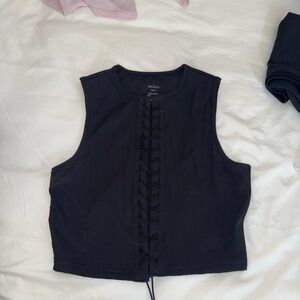 Elle Charcoal Lace-Up Crop Top